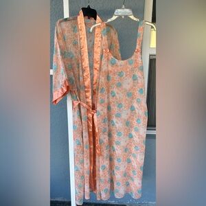 Contessa Di Roma Women’s Vintage Sheer Floral Boudoir Nightgown And Robe Set XL